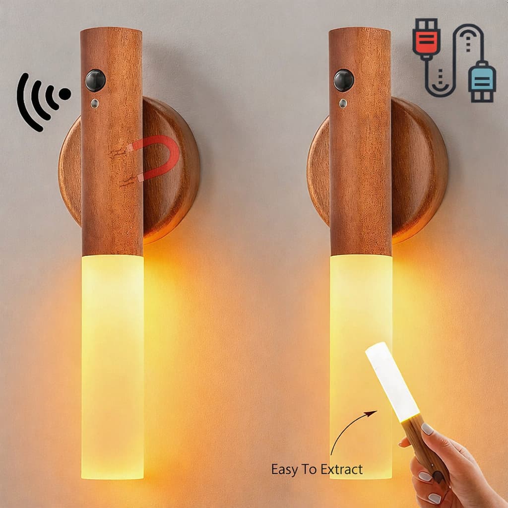 Luz Noturna Inteligente com Sensor LED Lâmpada Magnética USB Recarregável De Parede ou Cabeceira para Casa