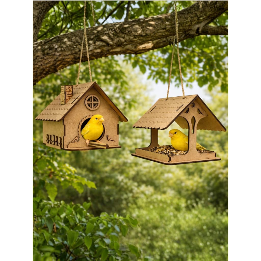 Casa de Passarinho de Madeira para Jardim com Comedouro | Casinha Decorativa MDF