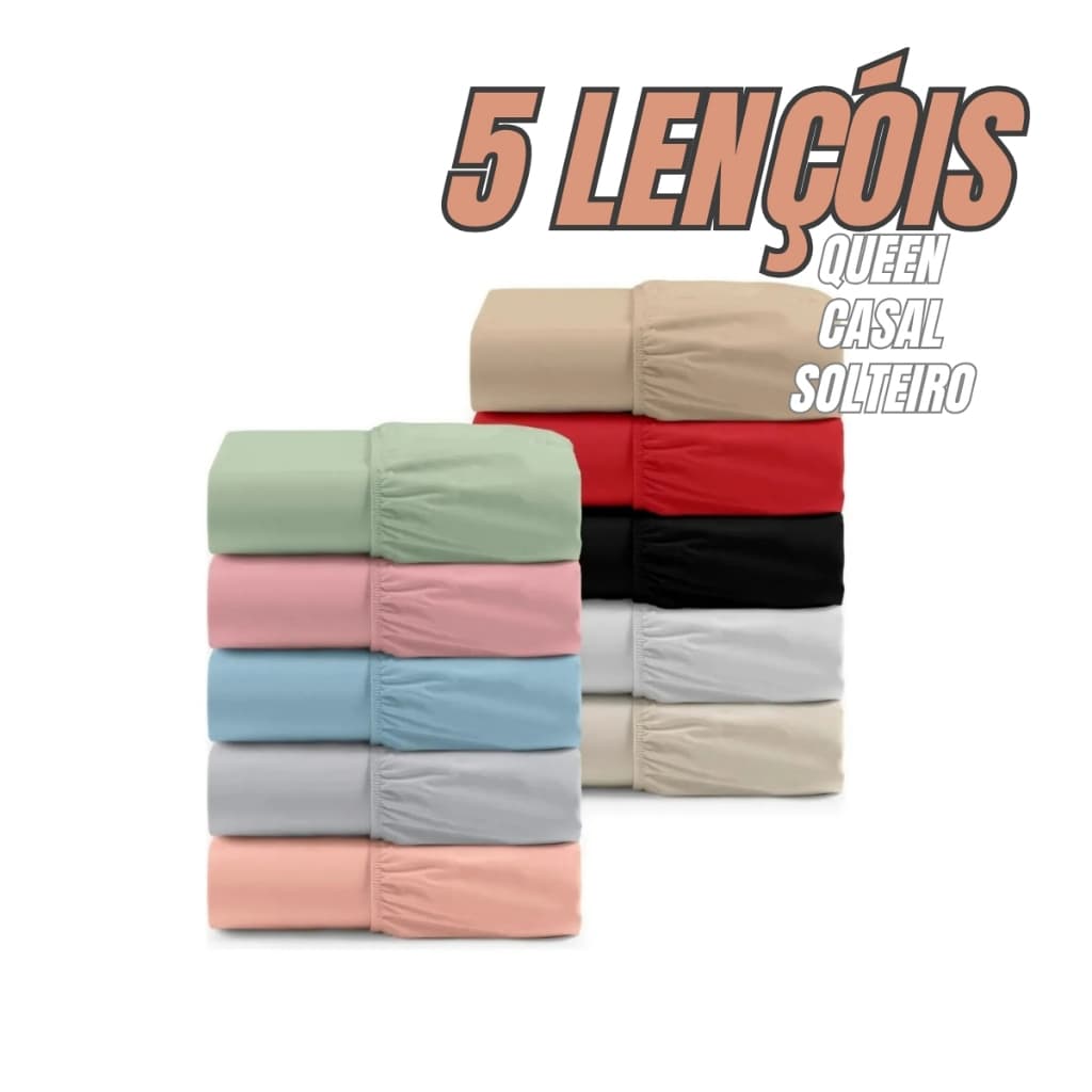 Kit 5 Lençol Com Elástico Solteiro/Casal/Queen Cores Sortidas 400 Fios