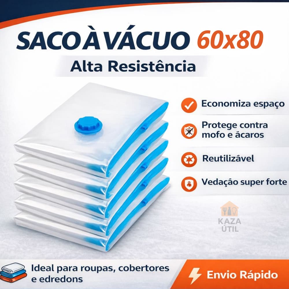 Kit Sacos a Vácuo 60x80cm Bomba Manual | Organizador de Roupas, Cobertores e Edredons