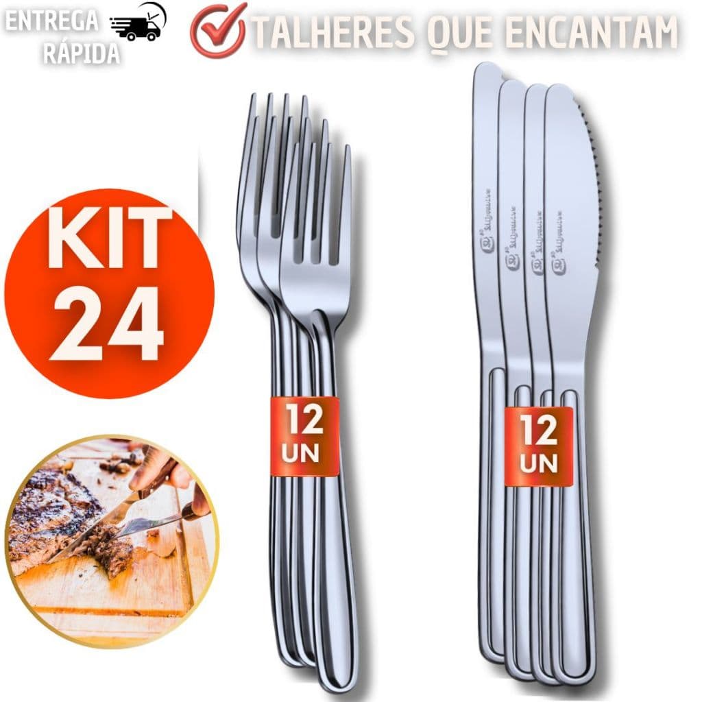 💥 Kit Garfo e Faca Inox Durável Melhor Custo Benefício Para Casa e Restaurante buffet