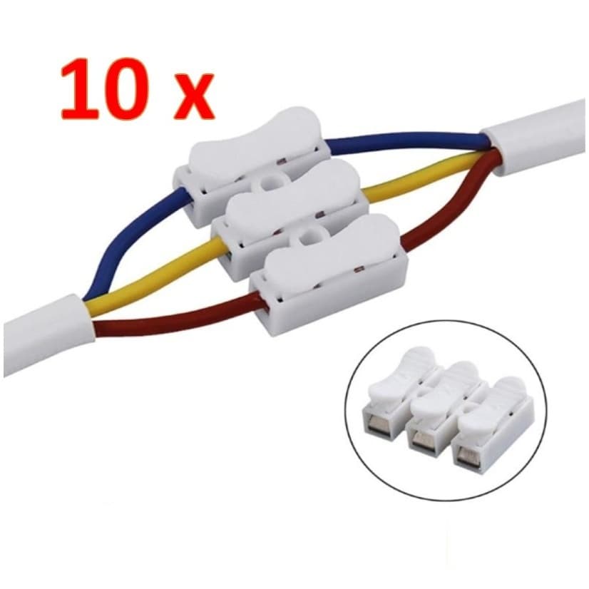 10 x Emenda Sem Solda TRIPLO branco Para Fios Conector Engate Rápido