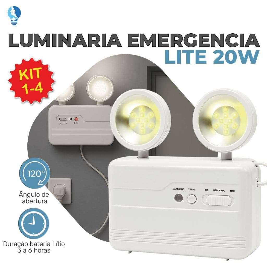 Luminária de Emergência Led 20W Luz Branco Frio com 2 Farol 40 LEDS Modelo Novo