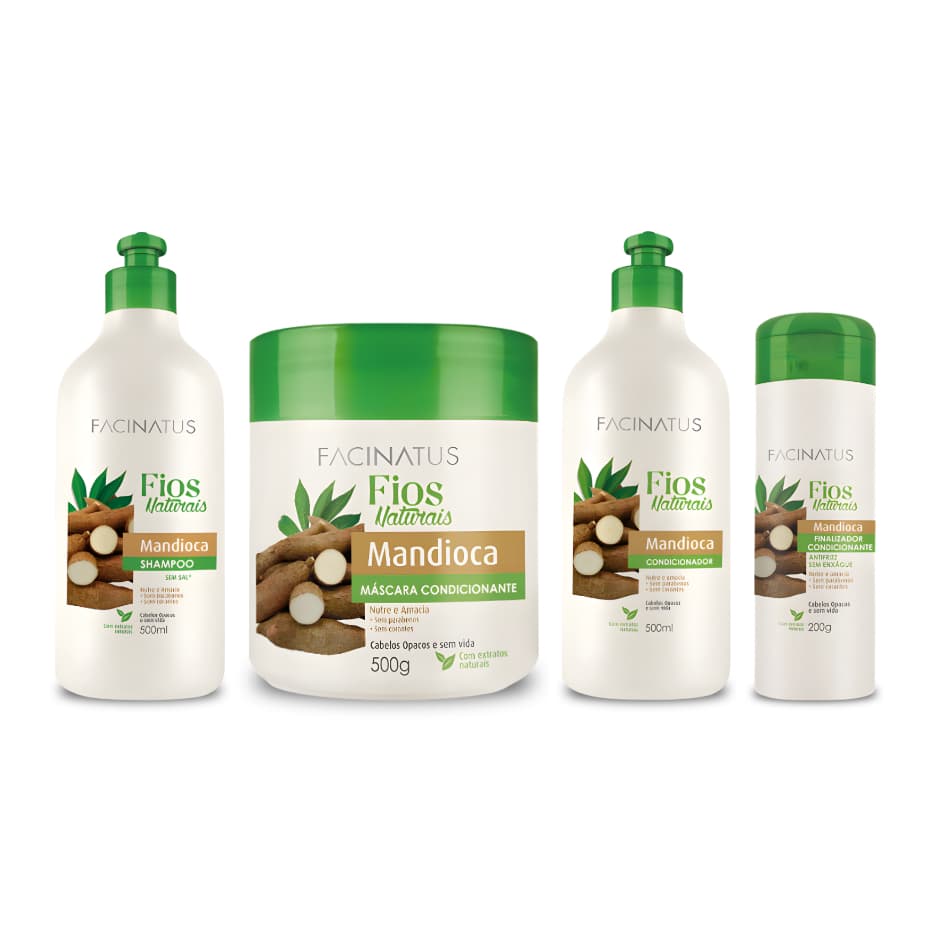 Kit de Tratamento Capilar Mandioca Facinatus 4 Produtos | Brilho, Maciez e Desembaraço