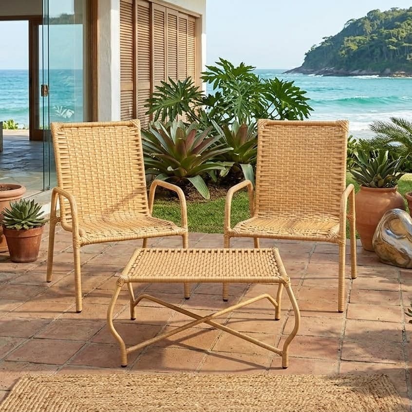 Conjunto Varanda Gourmet: 2 Cadeiras e Mesa em Junco Premium - Resistente a Sol e Chuva