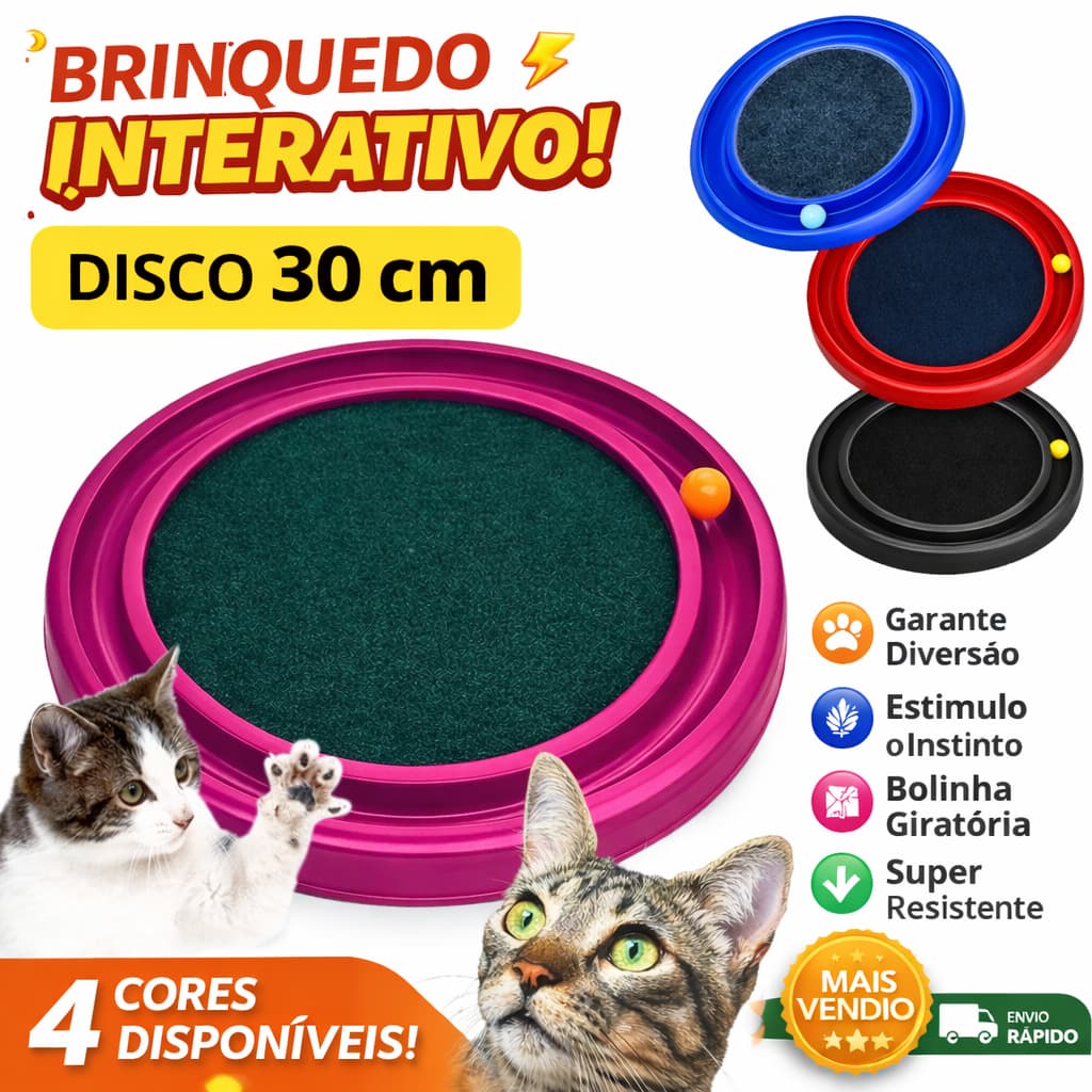 Arranhador para Gatos 30 cm Redondo c/ Bolinha Interativo c/ lixa Antiestresse Brinquedos para Gatos