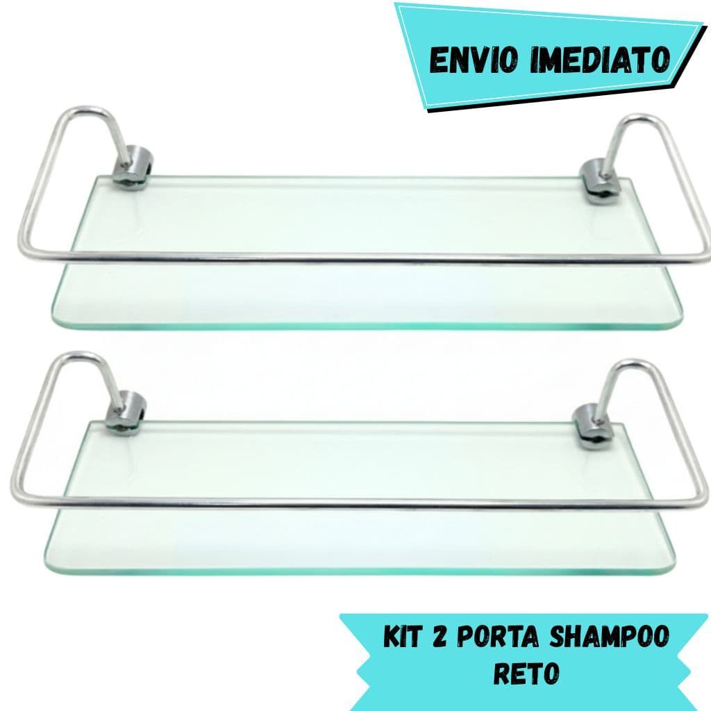 Kit 2 Porta Shampoo Reto de Alumínio Base de Vidro Prateleira para Banheiro Organizador 30cm