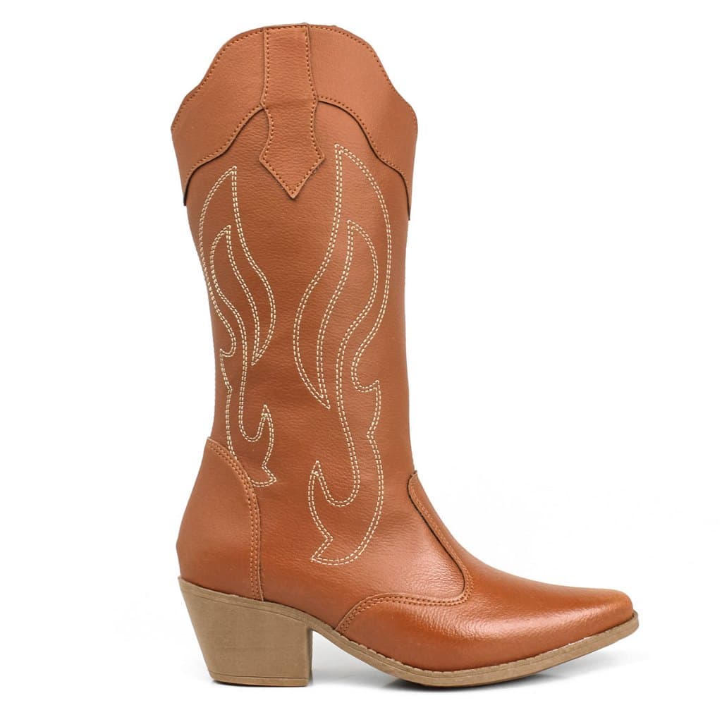 Bota Western Texana Country Meia Canela Social Bico Fino Zíper e Salto Bloco