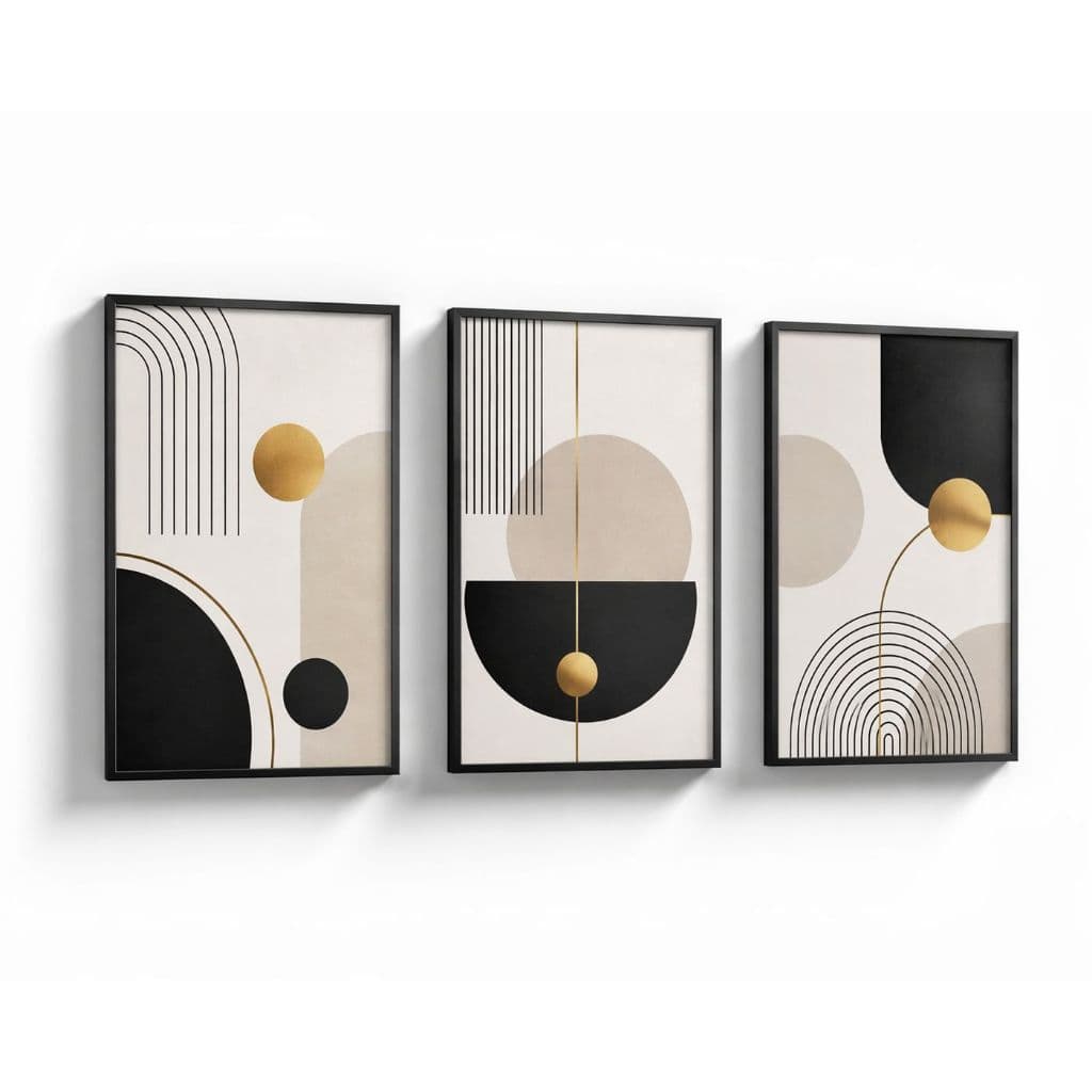 Quadro Abstrato Decorativo Kit 3 Peças Geométrico Minimalista