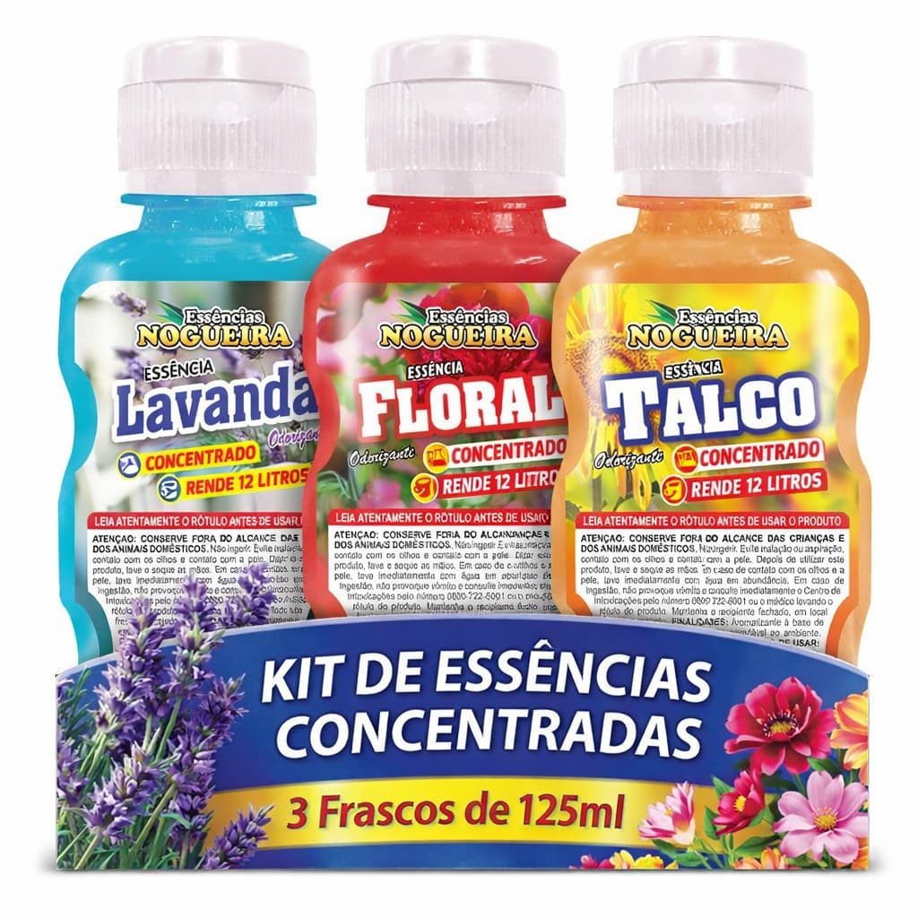 Kit 3 Essências Nogueira 125ml Aromatizante Perfumado para Casa Rende 12 Litros cada Aroma Duradouro