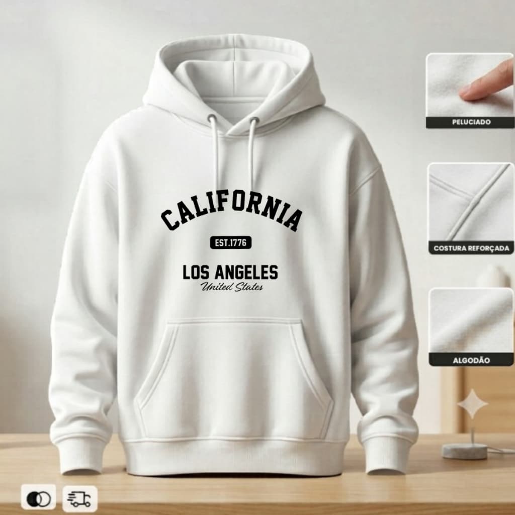blusa de frio feminina masculino casaco de frio peluciado inverno branco streetwear Califórnia blusão capuz moletom