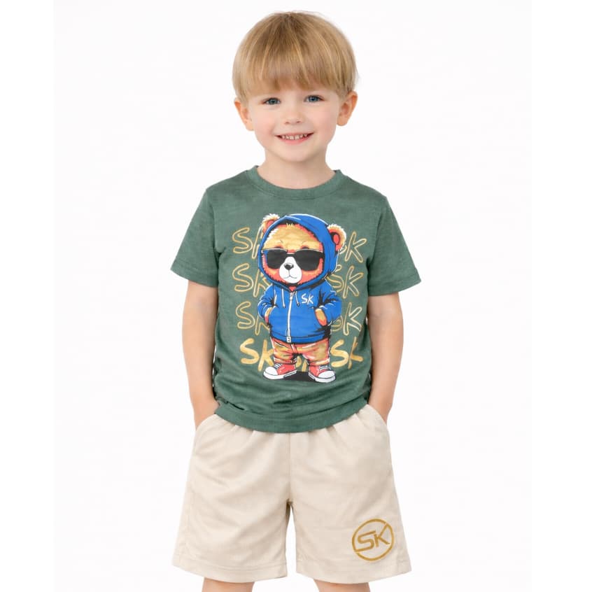 Conjunto verão menino infantil masculino camiseta e short leve para o calor look natal