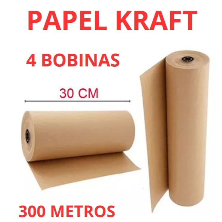 4 Bobina Papel Kraft Bobina 30cm Aprox. 5 KG 300 metros (cada)  Pardo Embalagem Caixa