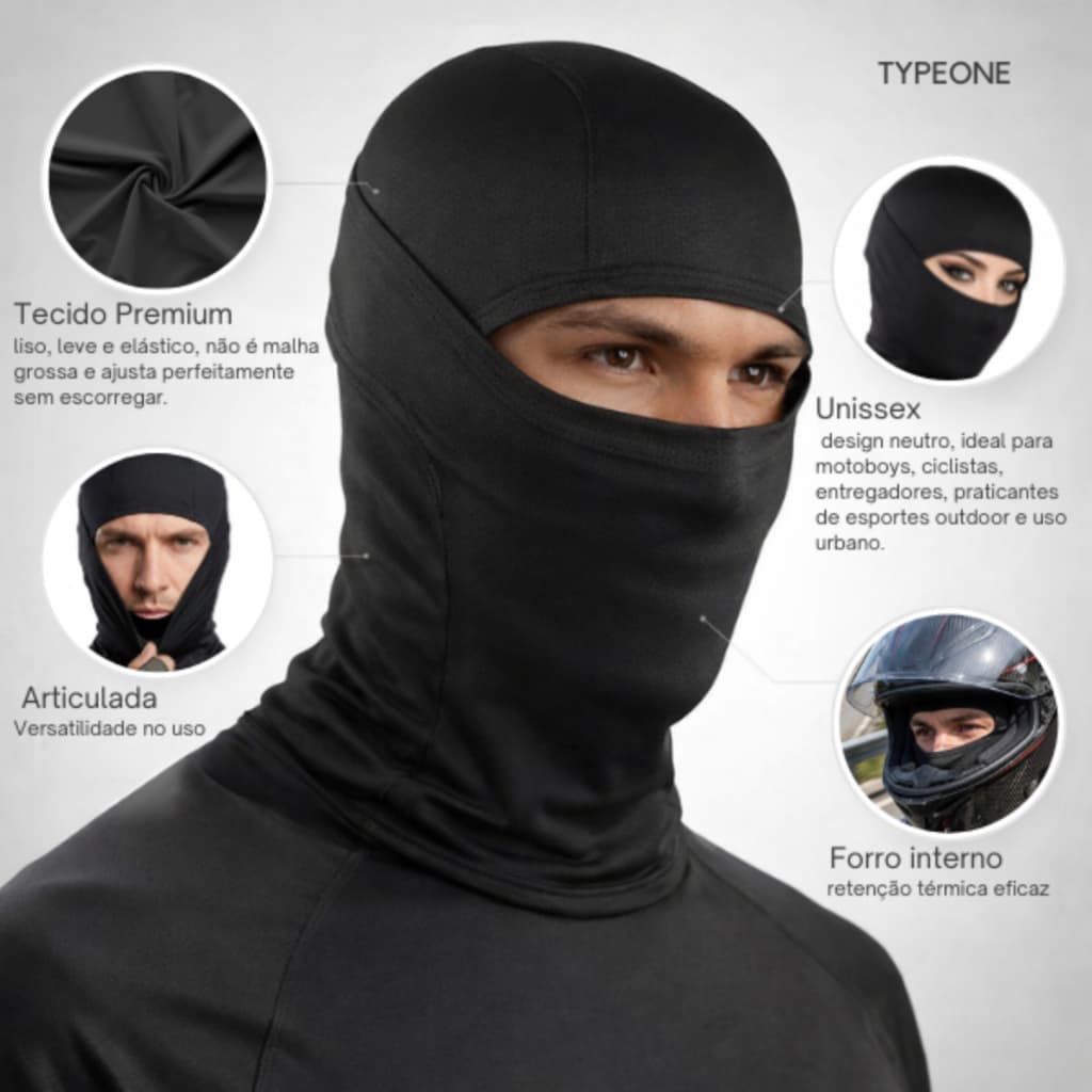 Touca Ninja Balaclava Peluciada Unissex Motoqueiro Frio Proteção Uv50+ Aquecida