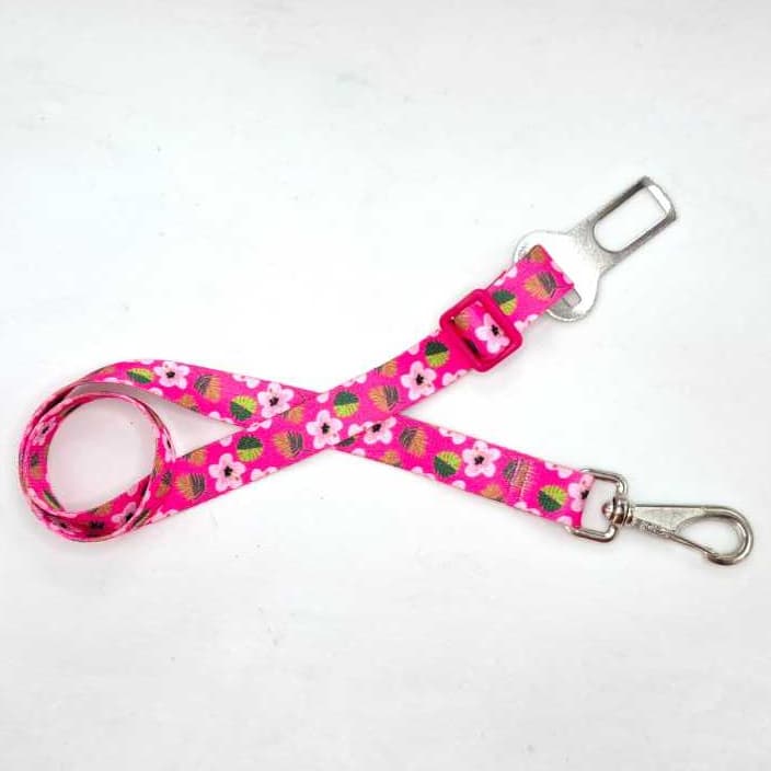 cinto de segurança pra cachorro flor rosa com rosa