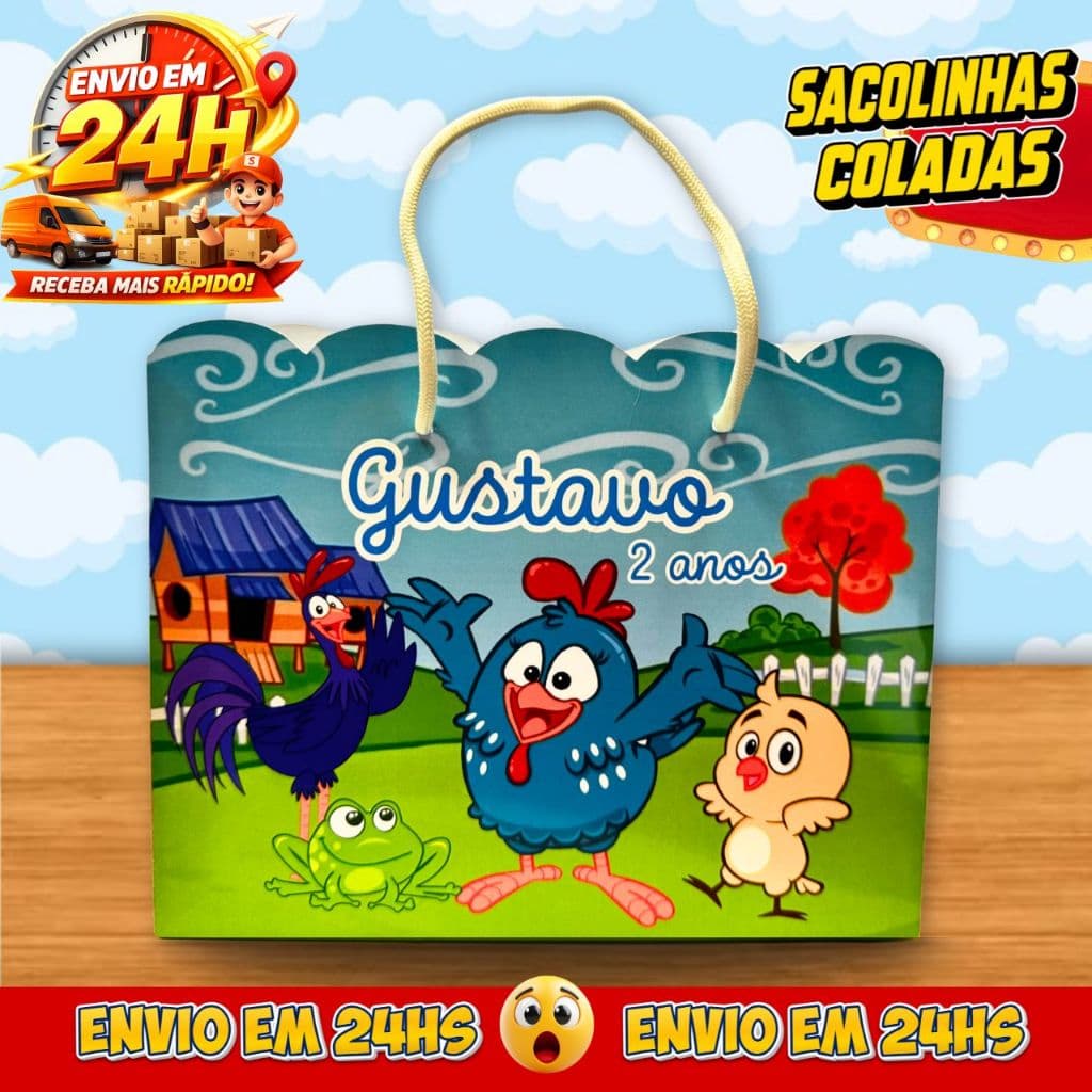 Sacolinhas Galinha Pintadinha Personalizadas - Lembrancinhas Infantil Premium com Nome e Idade