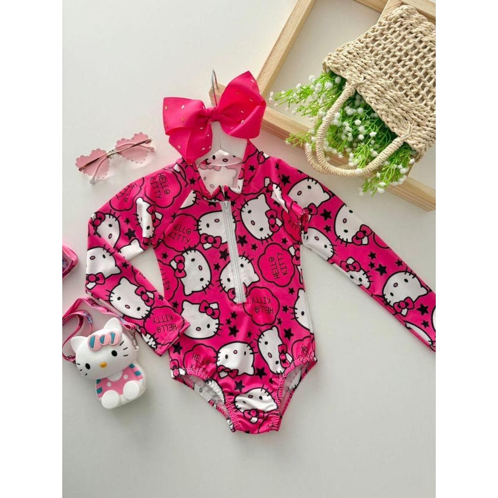 Body/Maiô de Praia Infantil Menina Colorido com Zíper