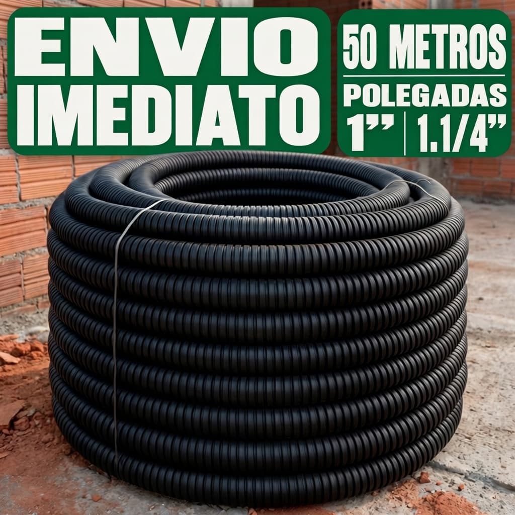 Tubo Conduite Corrugado Duto Eletroduto Resistente Com Guia 1", 1.1/4, 1.1/2" 50m PEAD