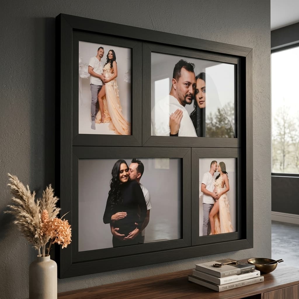 Quadros Decorativos Porta Retrato 4 Fotos Moldura Fotográfica 10x15 e 15x21cm Parede Preto