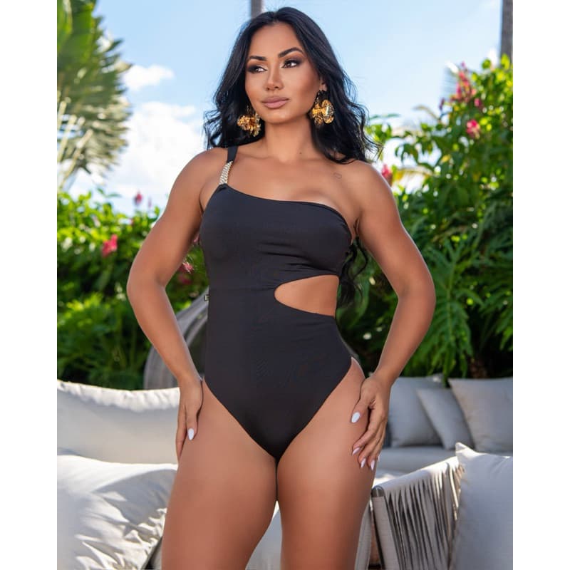 Maiô Feminino Um Ombro com Recorte Lateral | Moda Praia Luxo | Bojo Removível.