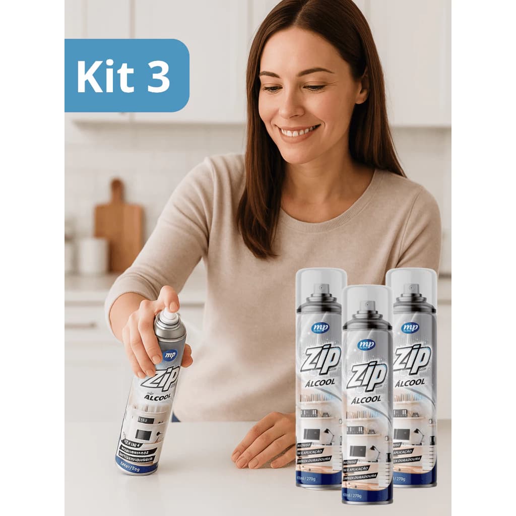 Kit 3un Zip Álcool 400ml: O Melhor Custo-Benefício em Spray para Higienizar Celular, Teclado, Carro e Superfícies