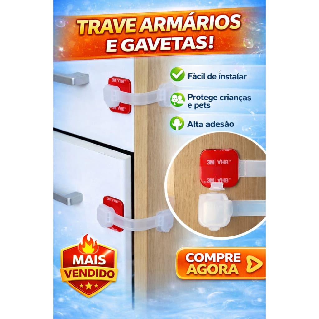 Kit 10 Trava Gaveta Armário Geladeira Porta Vaso Sanitário Segurança Protetor Infantil A Tóxico Bebe