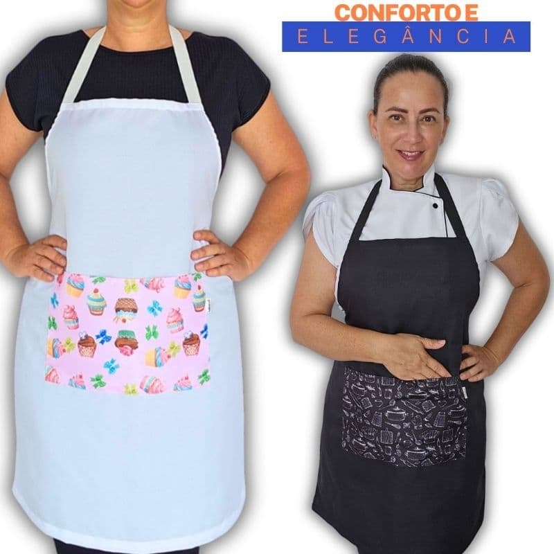 Avental de Cozinha com Bolso Estampado Oxford e Poliester Unissex