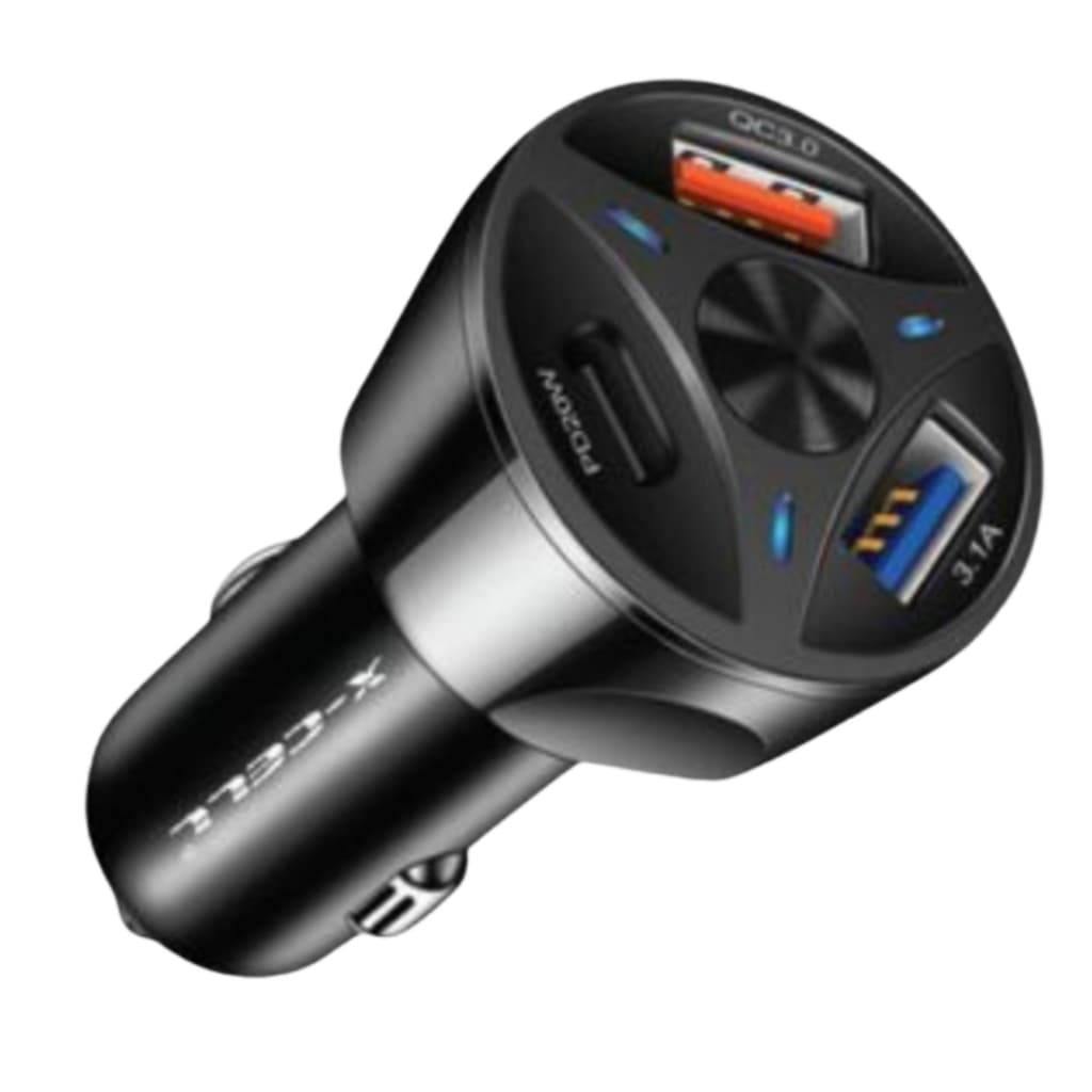 Carregador Veicular Turbo 50W ⚡ USB-C PD + QC3.0 🚗 3 Portas Carregador Rápido para Celular