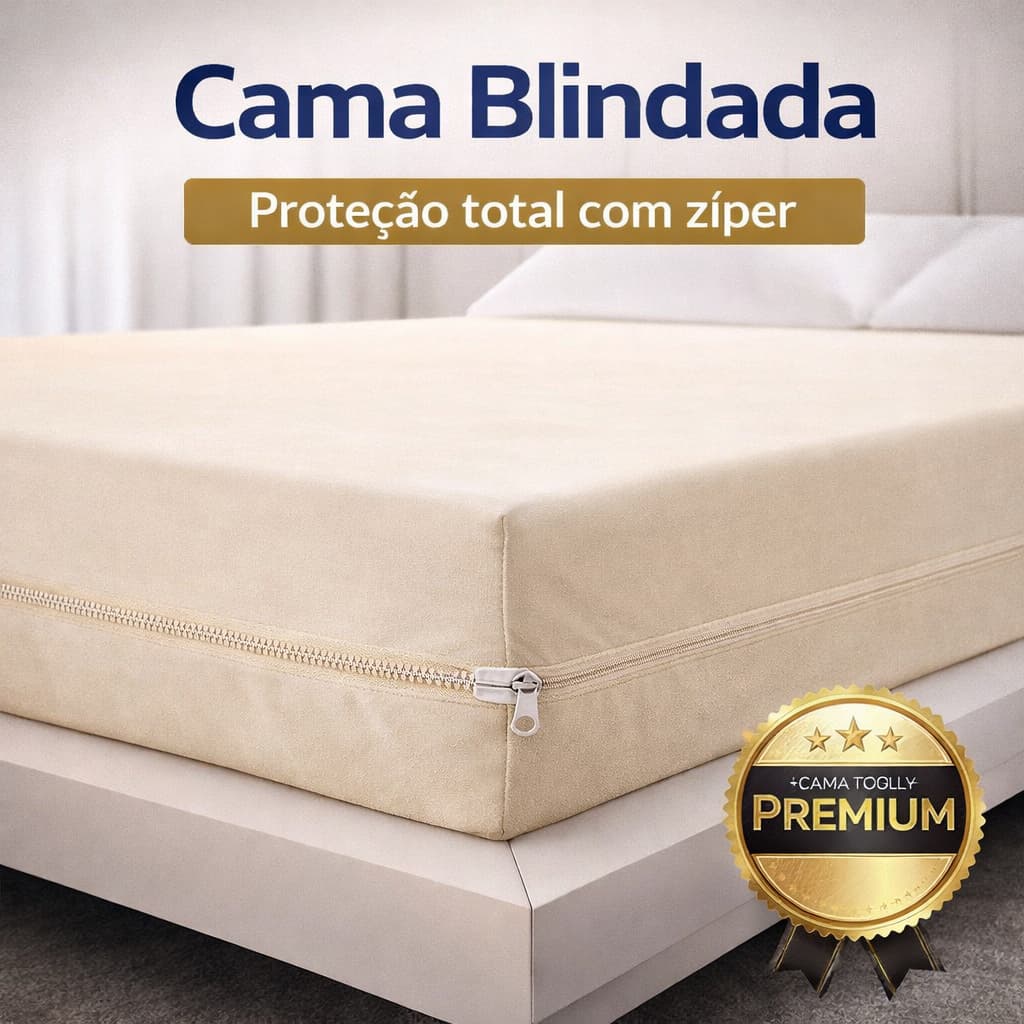 Capa Colchão Casal 138x188x18Cm Impermeável Bege Cama Blindada Protetora Antialergica Ziper premiumm
