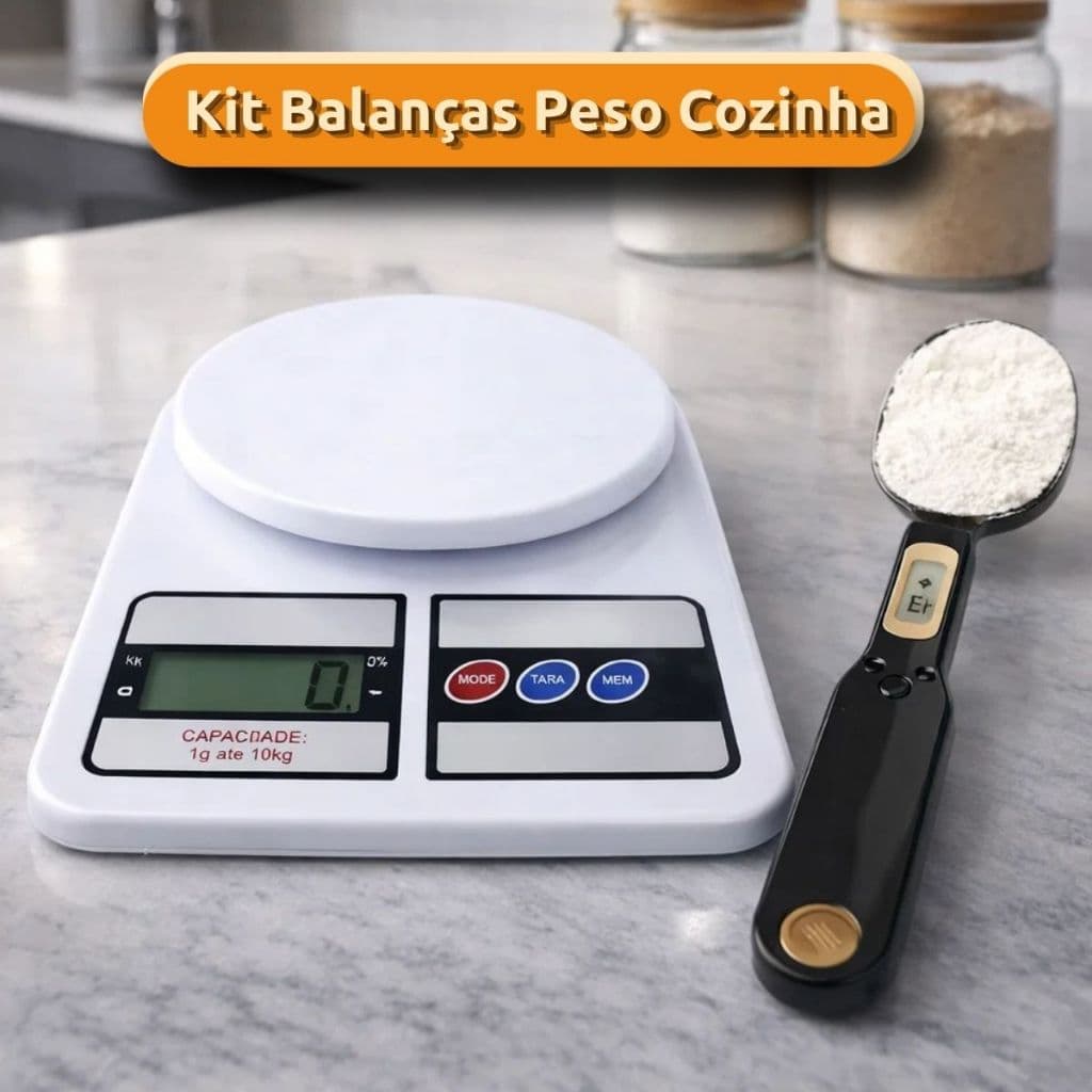 Kit Balanças Digital Controle Peso Corpo Cozinha Colher Medidora Banheiro Academia 500g a 180kg