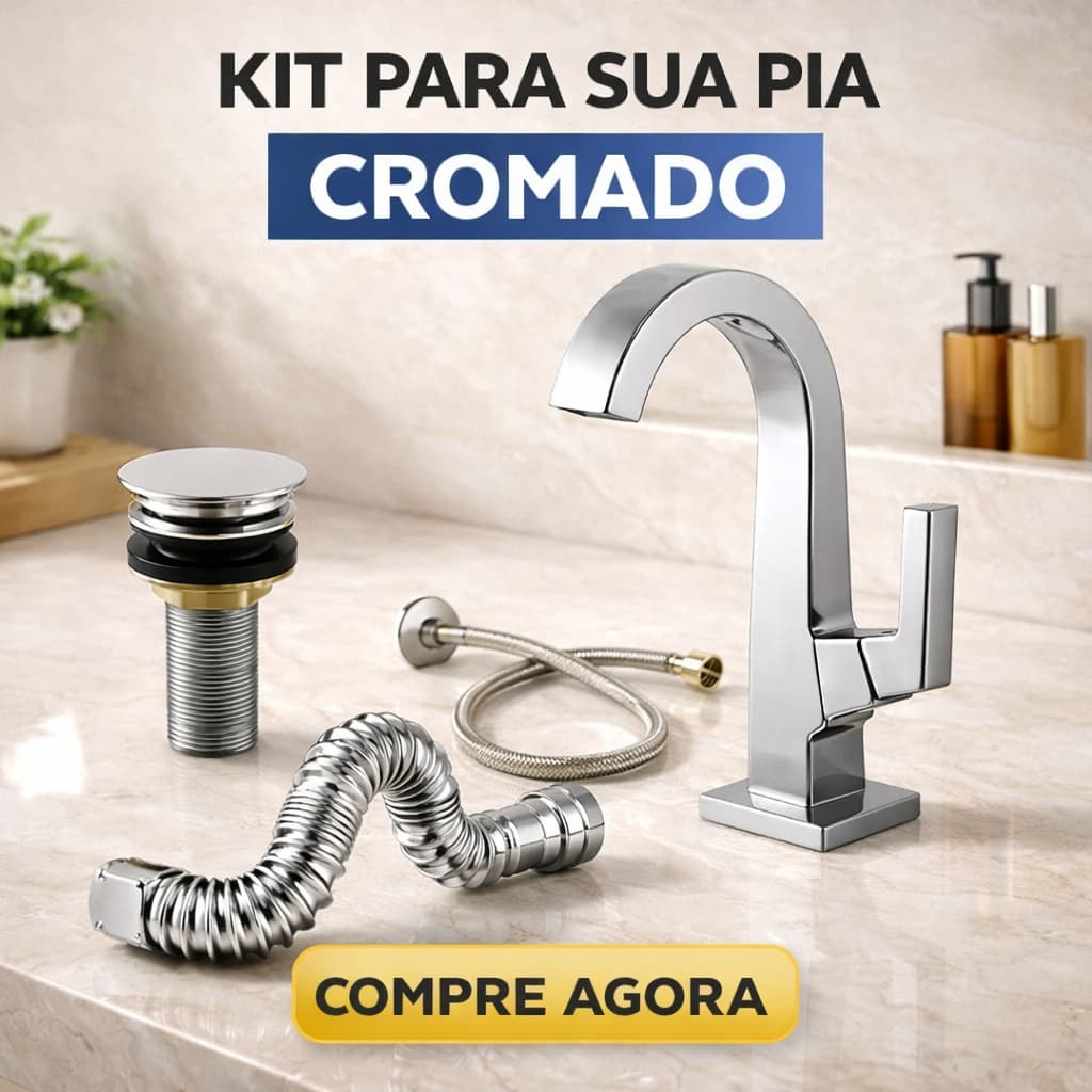 Kit Para Banheiro Completo Cromado Torneira Abs Luxo Válvula Click7/8  Sifão Engate Flexível 40cm