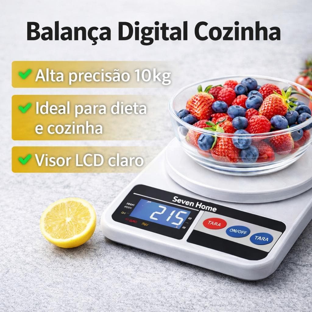 Balança Digital Cozinha Alta Precisão 1g a 10kg LCD Peso Alimentos Dieta Fitness Nutrição