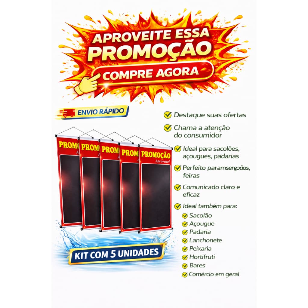 Kit 5 Banner Promocional Para Mercado Cartaz Oferta Preço Vitrine Loja-Compre Aqui Agora