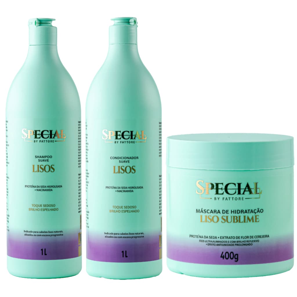 Kit Shampoo e Condicionador 1L + Máscara 400g - Liso Perfeito com Niacinamida Fattore Special