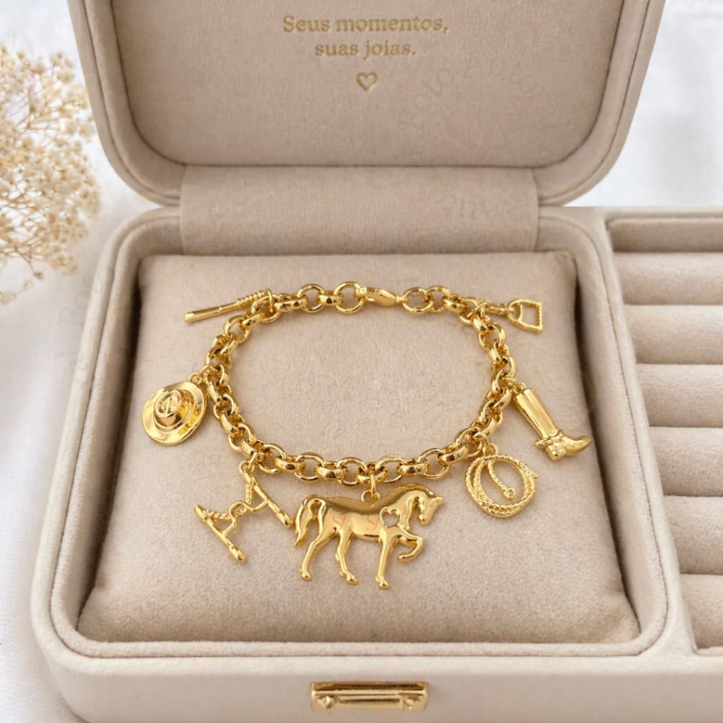 Pulseira Feminina com Pingentes Country Cavalo Cavalgada Cod.P73