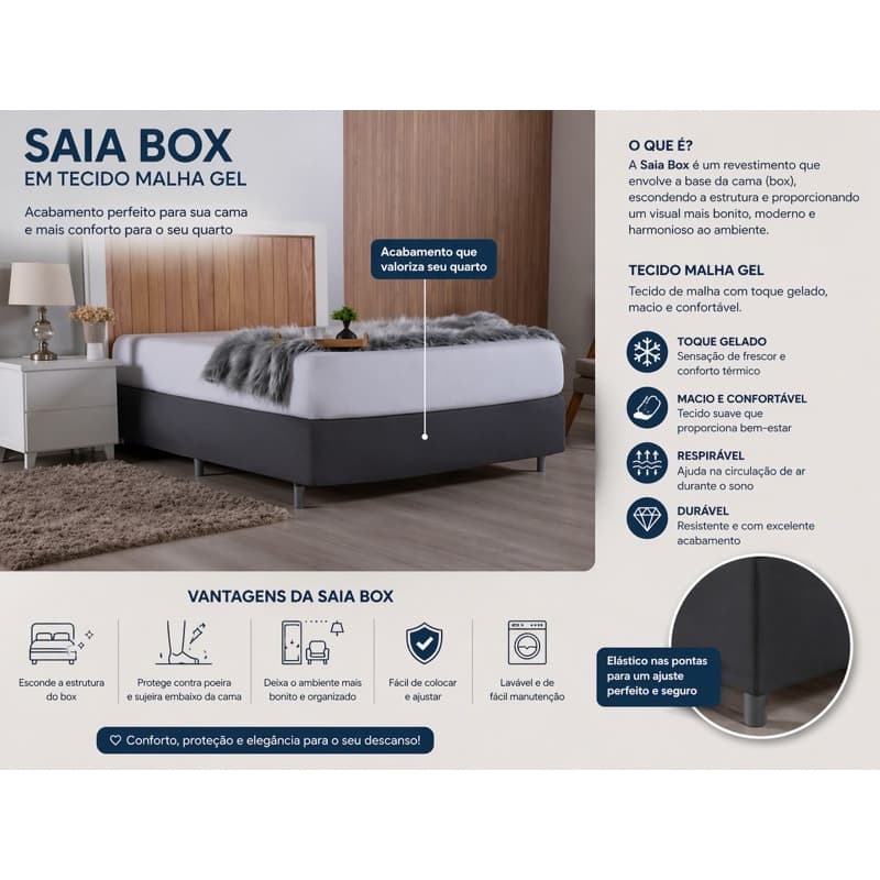 Saia Elástica Coladinha para Box Queen - Toque Geladinho e Praticidade em Malha Gel