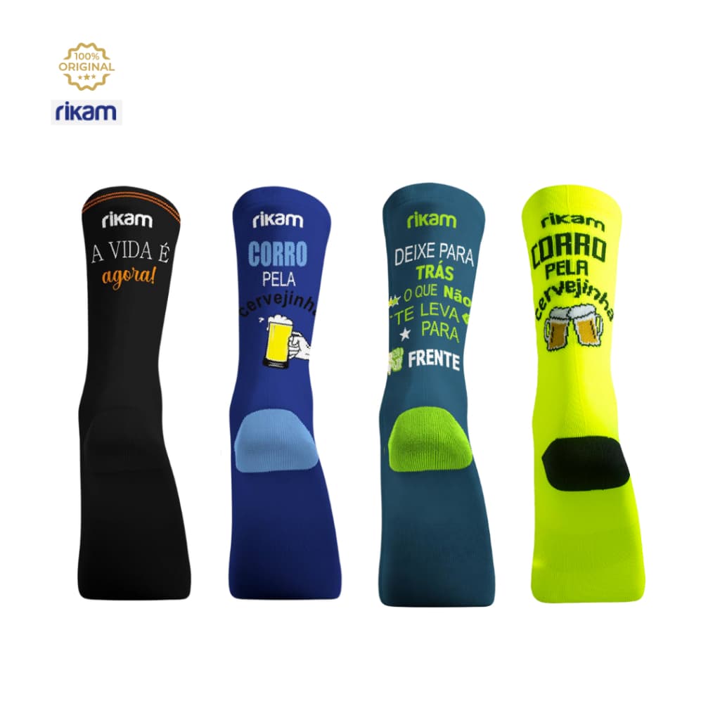 Meia Bike & Running Performance Masculina Cano Médio Elástico Frases - Rikam