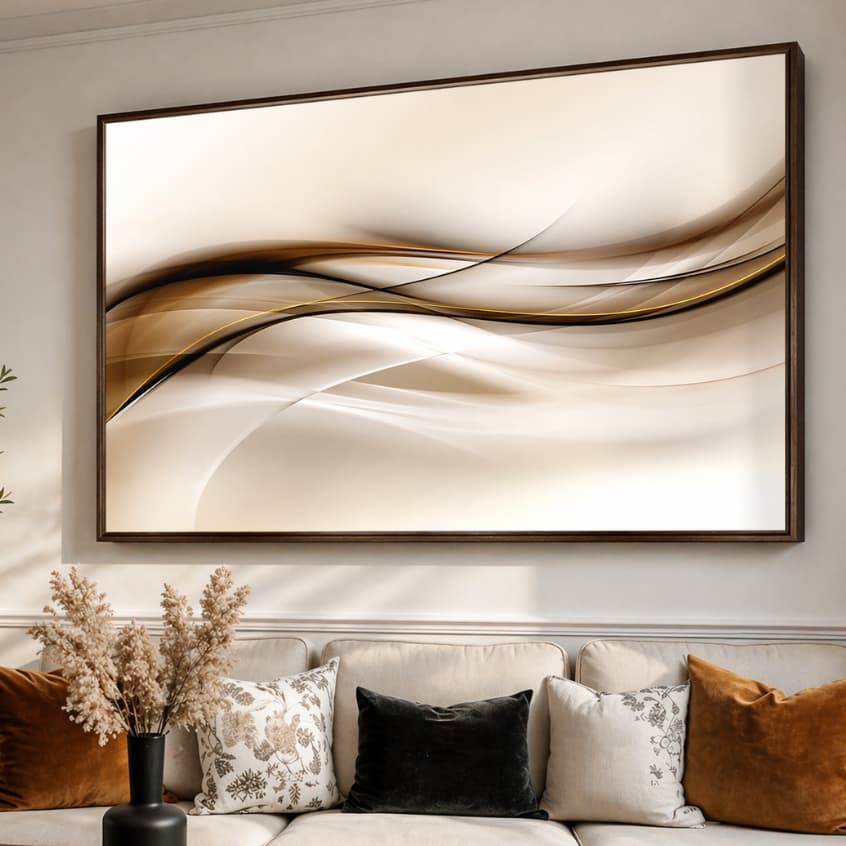 Quadro Decorativo Peça Única Ondas Abstrato Tons Bege Decoração Sala Quarto
