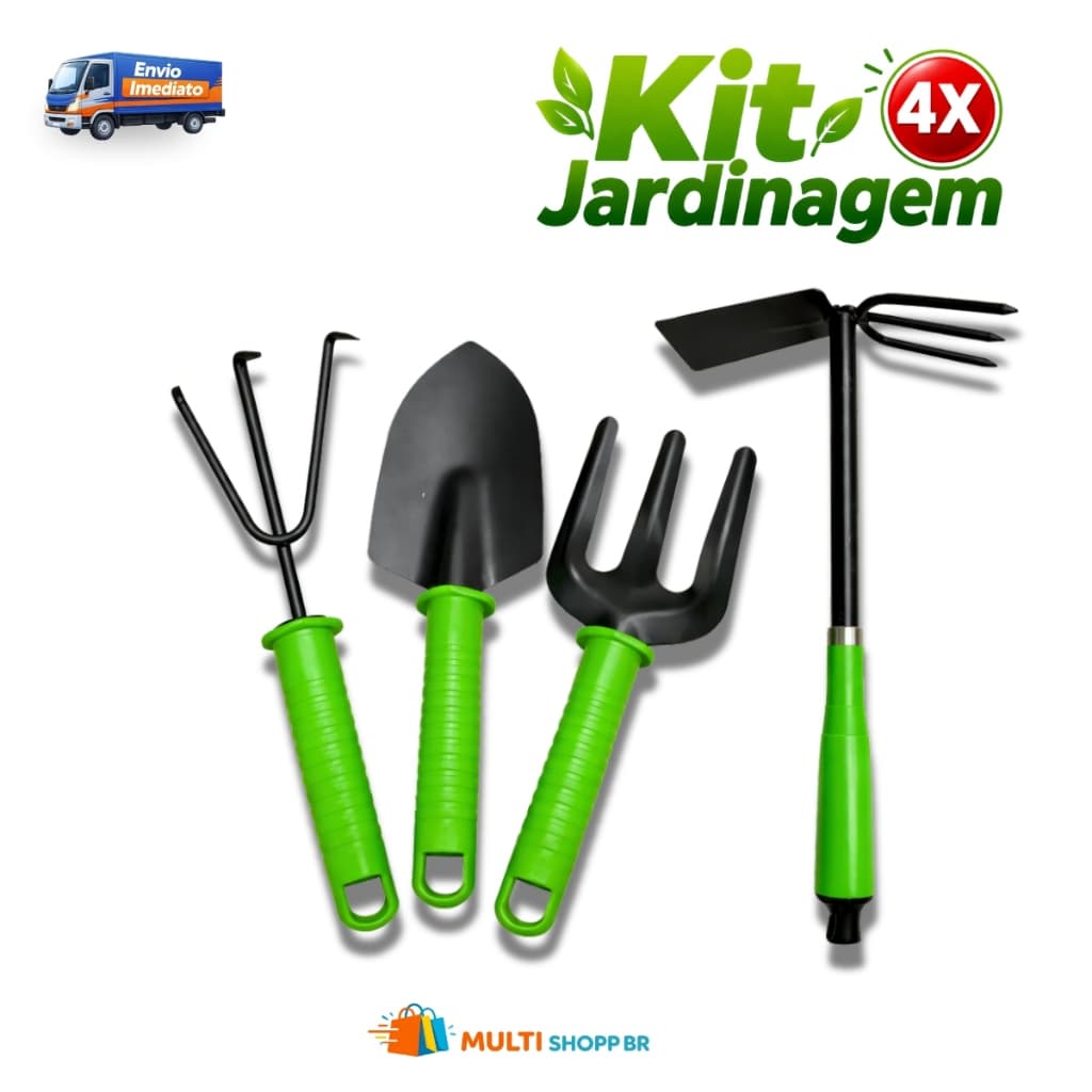 Kit Jardinagem 4 Peças Ferramentas Práticas para Jardim Horta e Vasos Ferro Durável