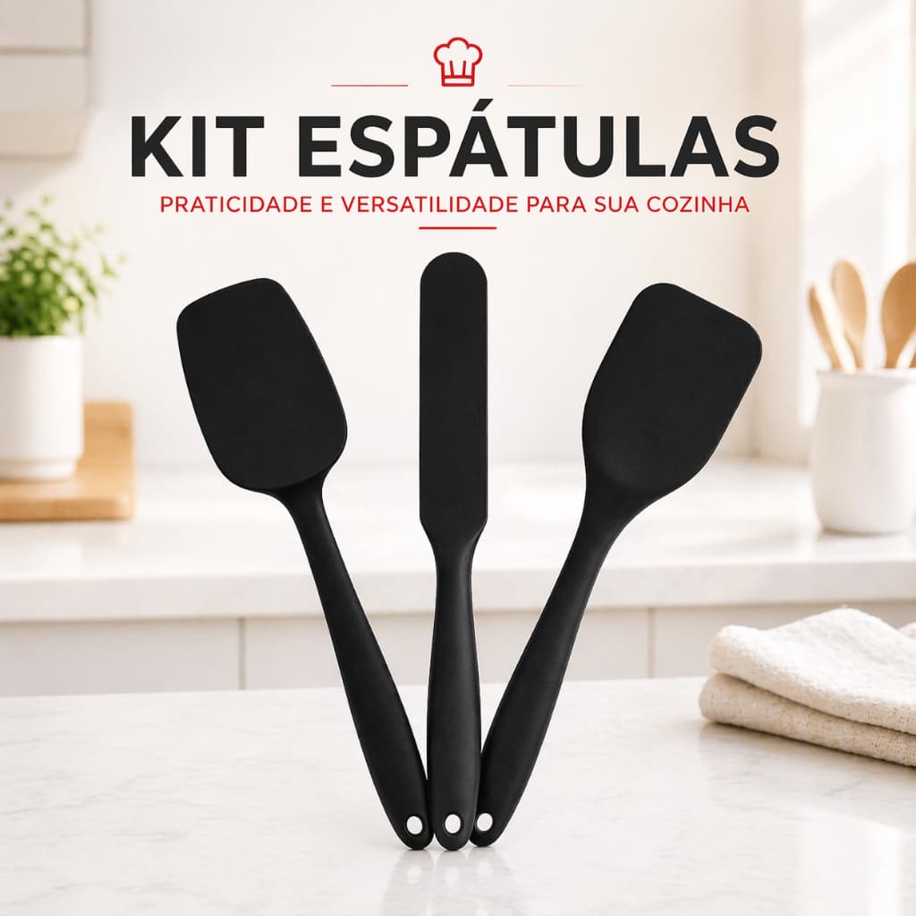 Kit 3 Peças Silicone Premium Espátula Longa Espátula e Colher Reta Resistente BPAFREE Confeitaria
