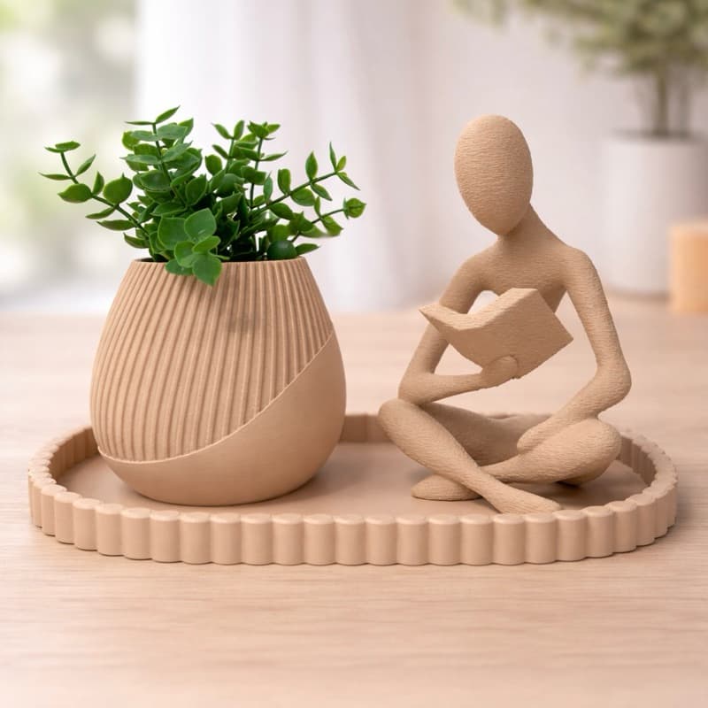 Kit decoração - Estátua leitor, Bandeja e Vaso. Decoração e presente.