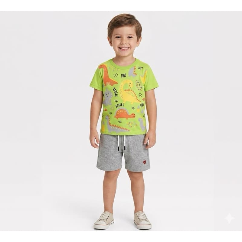 kit Conjunto Infantil Personagens Camiseta + Short Moletom (1 a 12 anos) Camisa 100% Algodão Moleton Grosso Estampados V