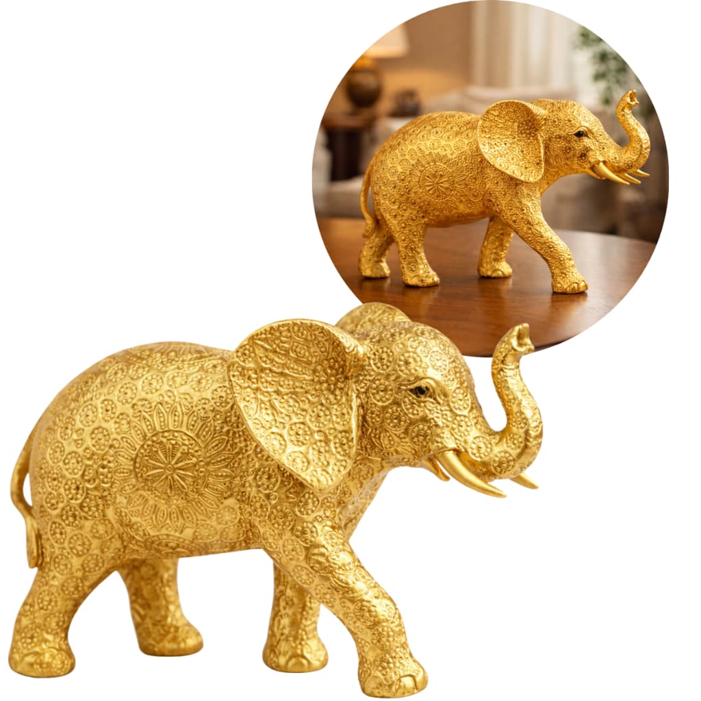 Elefante Indiano Dourado Decorativo Resina Sorte Sabedoria Af