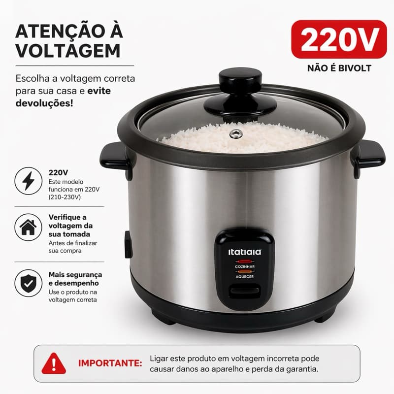 Panela de Arroz Itatiaia EL MID VIS Inox 1,5L 220V 500W | Cozinha Prática e Rápida