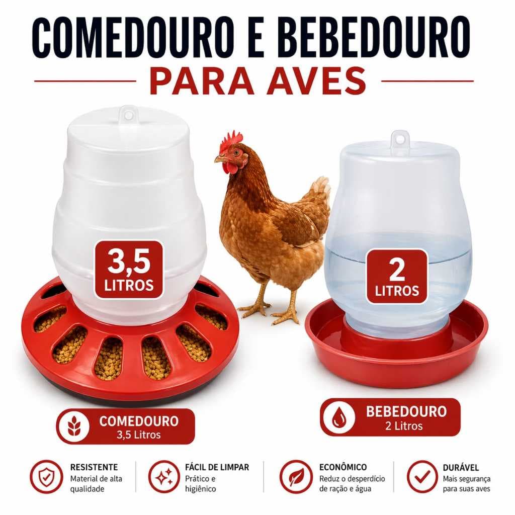 COMEDOURO/BEBEDOURO PARA AVES COMEDOURO 12 FUROS 3,5LT BEBEDOURO 2 LITROS