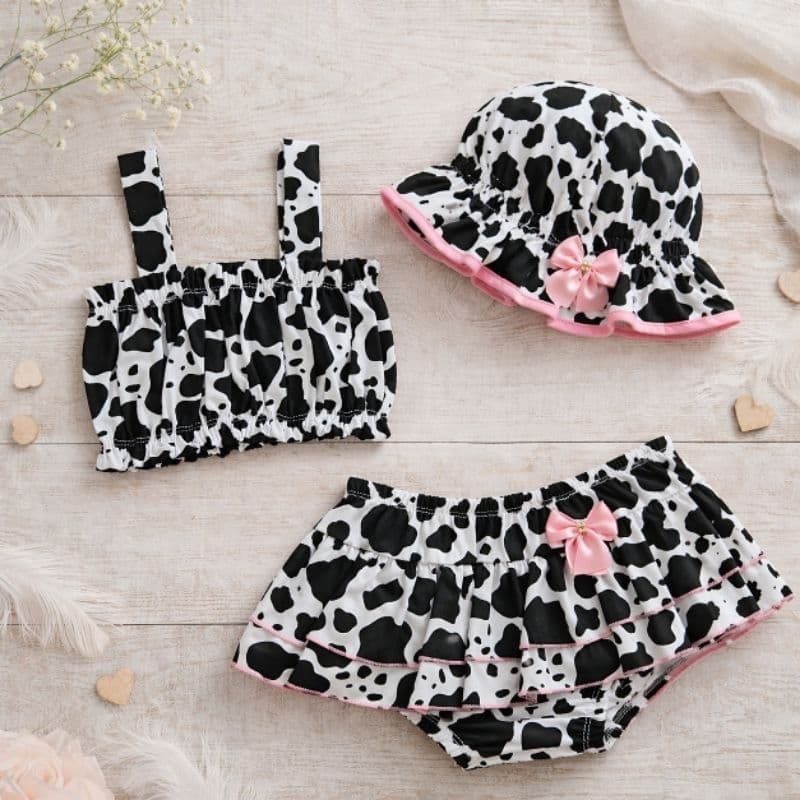 Conjunto Bebê Banho de Sol 3 Peças Feminino | Top + Tapa Fralda + Chapéu | 3 a 9 Meses