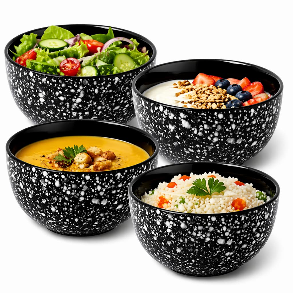Lindo Kit 4 Bowls Tigelas Cerâmica 490ml Ônix | Cumbuca Moderna Elegante Mesa Posta Servir Sopa Premium