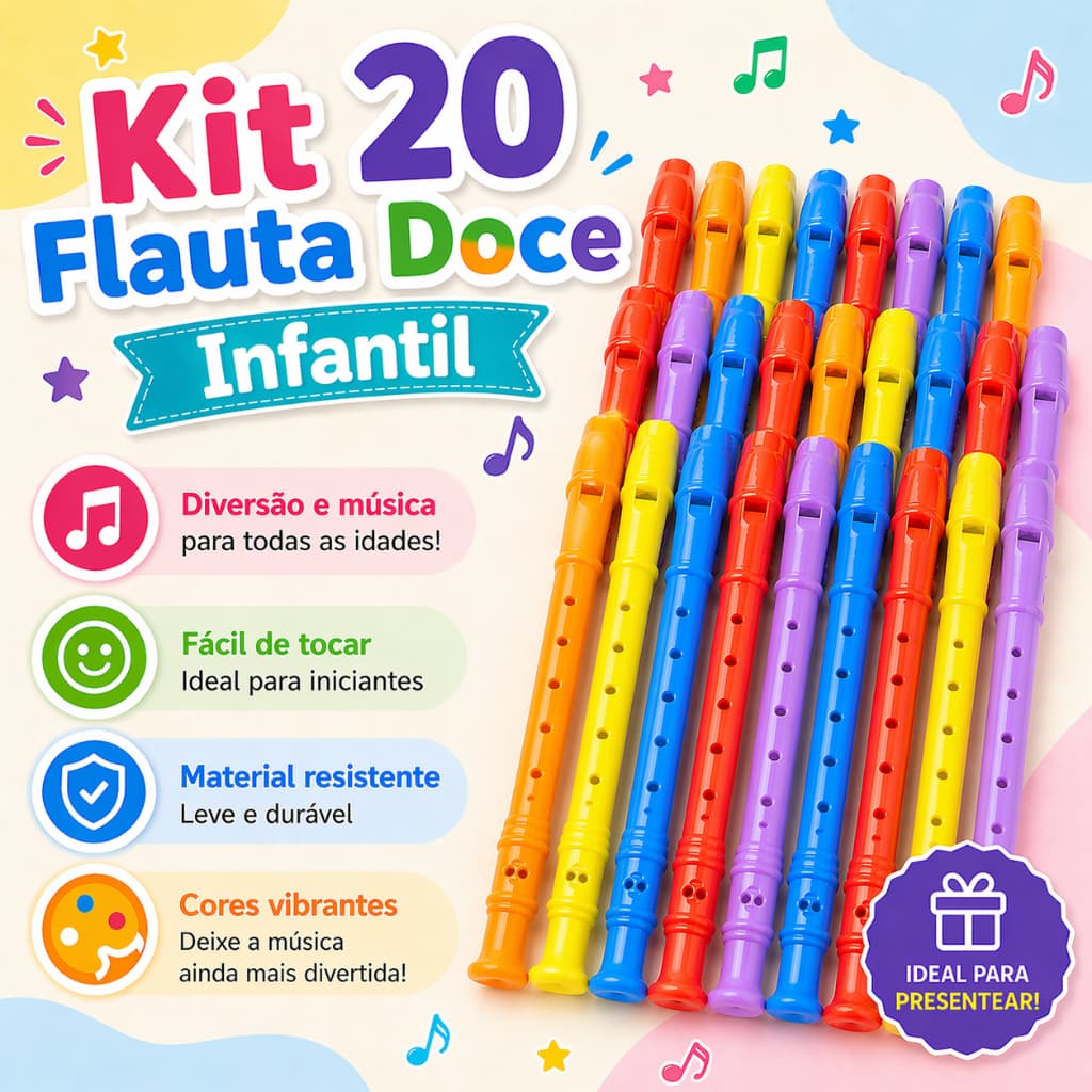 20 Flauta Brinquedo Infantil Plastico Kit Festa Prenda Lembrancinha