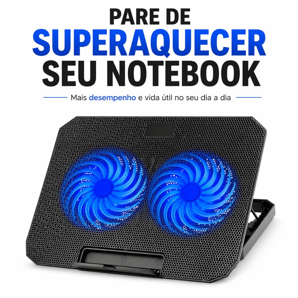 Suporte Notebook com Cooler Silencioso 2 Ventiladores Base Refrigerada Ajustável 17"
