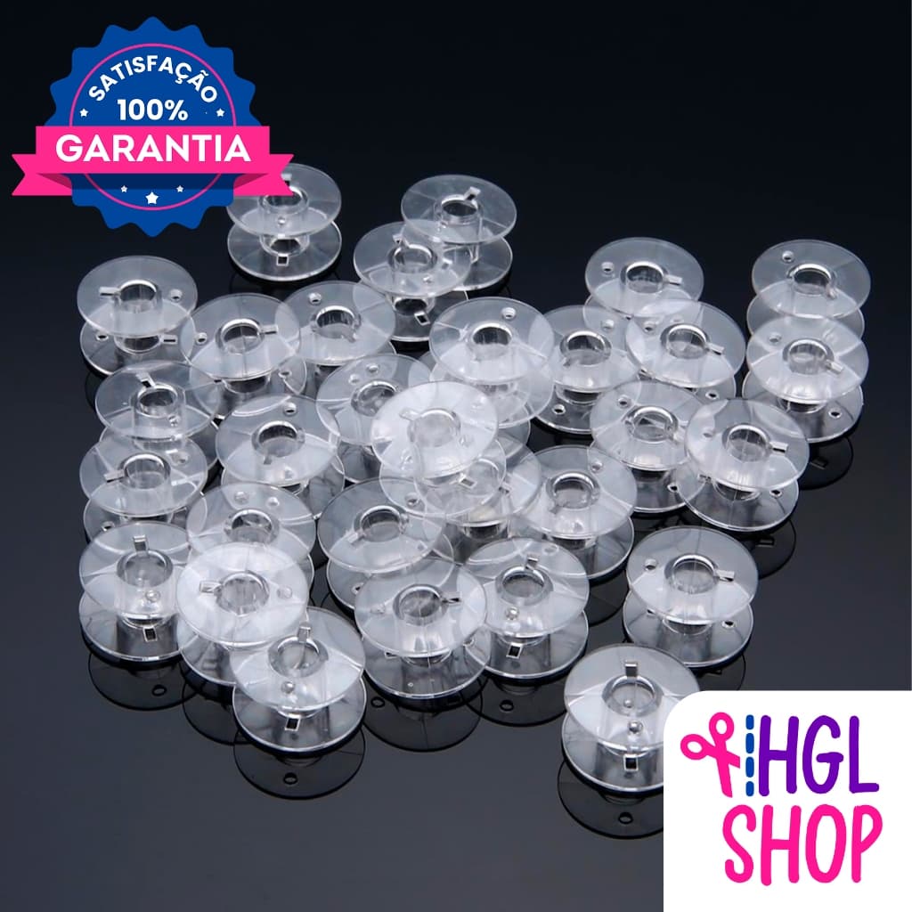 Kit 10 Bobina Plástica Carretilhas Baixa com p/ Máquina de Costura Doméstica - Singer, Elgin, Olimpia e Outras